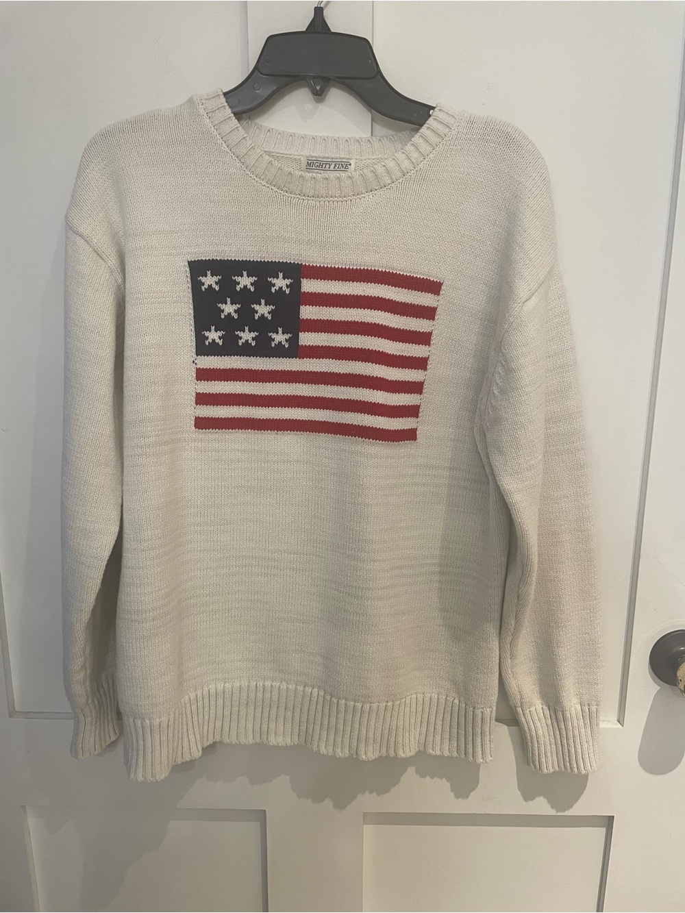 NWOT Might Fine Womens L Cream knit Americana Crew Neck Sweater
